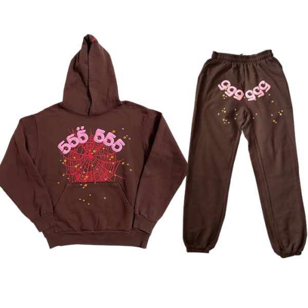 Men Women Sp5der Web Pattern Tracksuit – Brown